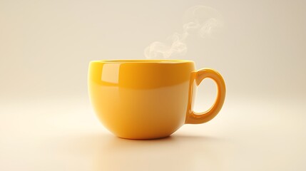 Yellow Ceramic Mug with Steam on White Background
