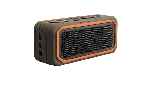 Portable outdoor speaker designed for adventure enthusiasts on the go, on the transparent background. PNG Format