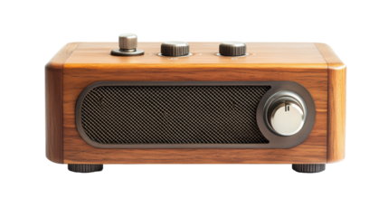 Vintage wooden radio designed for classic sound in cozy living space, on the transparent background. PNG Format