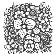 Black and White Hand Drawn Floral Design with Intricate Details