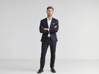 Young man in business suit crossed arms