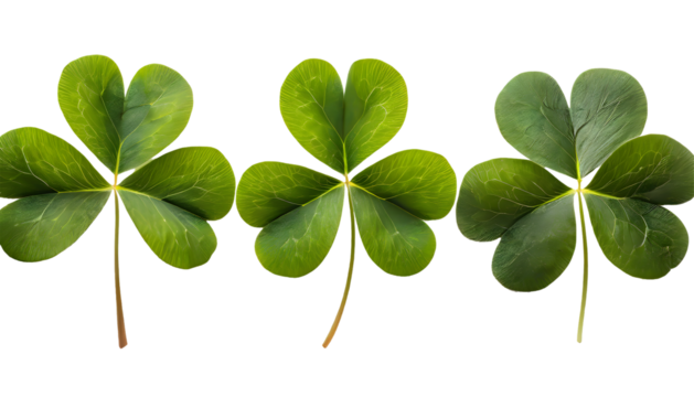 three-leaf and four-leaf clover in a row. Generative AI.