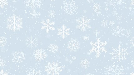 A seamless pattern features white snowflakes scattered across a light blue backdrop, creating a minimalist and elegant design perfect for winter-themed projects SEAMLESS PATTERN