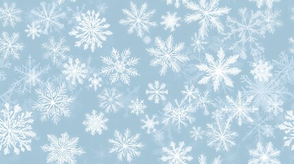 A seamless pattern features white snowflakes scattered across a light blue backdrop, creating a minimalist and elegant design perfect for winter-themed projects SEAMLESS PATTERN