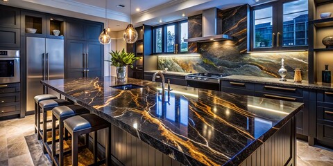 Fototapeta premium Elegant Dark Marble Countertops Showcasing Unique Patterns and Textures for Modern Interiors and Design