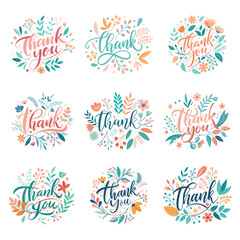 Fototapeta premium Floral Thank You Cards Collection with Handwritten Calligraphy