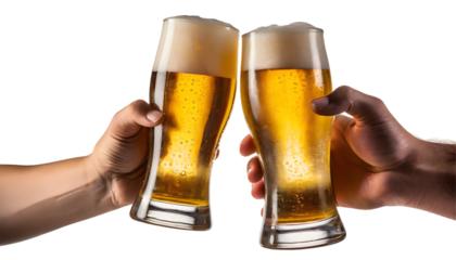 toasting with two beers. Generative AI.