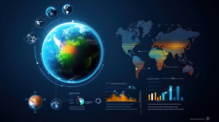 Naklejka premium Global carbon emissions statistics, charts and infographics