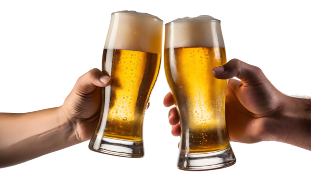 toasting with two beers. Generative AI.