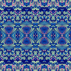 Blue mosaic seamless pattern with medallion mandala flower ornamental. Abstract seamless ethnic tribal design