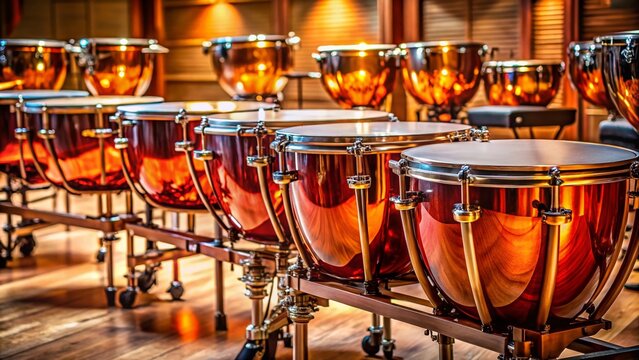 Elegant kettledrums arranged for a performance showcasing craftsmanship and musical artistry in detail