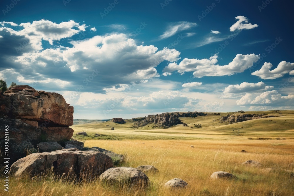 Poster Prairie rock sky landscape.