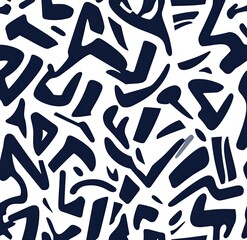 Abstract Geometric Seamless Pattern with Navy Blue Shapes on White Background