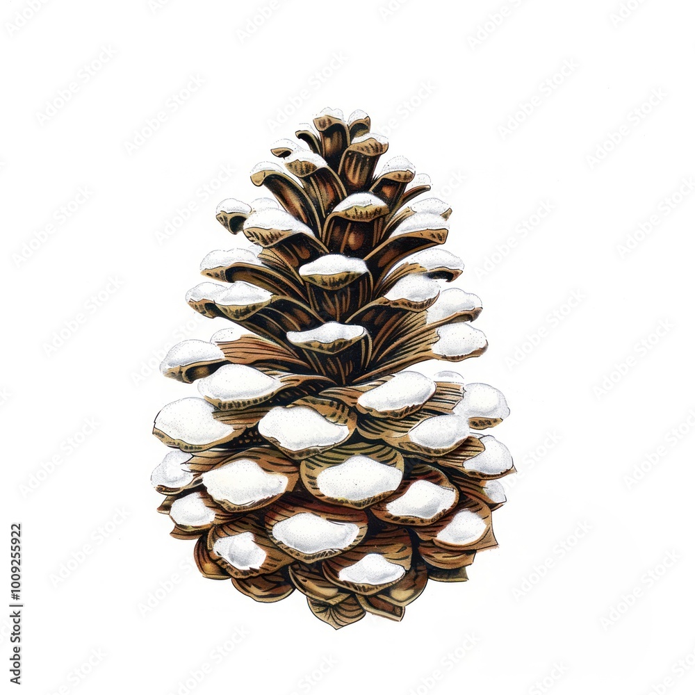 Wall mural Snow-covered pine cone illustration