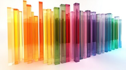 Obraz premium Colorful glass bars arranged in a row with various heights and shades.