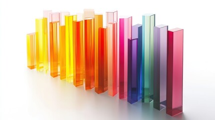 Obraz premium A row of colorful glass prisms arranged in a wave pattern on a white background.