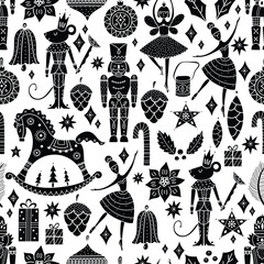 Black Christmas vector Nutcracker pattern. Silhouette. Can be used for wallpaper, pattern fills, web page background, surface textures.