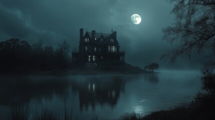 Haunting Manor under the Moonlight, Reflecting on the Serene Lake
