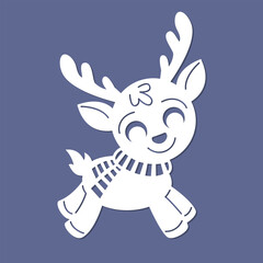Cute little reindeer. Template for laser cutting from paper, cardboard, wood, metal. For the design of Christmas and New Year decorations, Christmas tree toys, stencils, interior decorations, etc. Vec