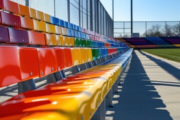 Obraz premium Colorful Stadium Seats in Sunlight