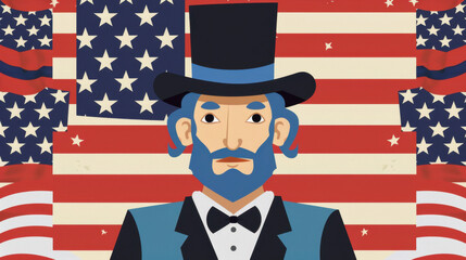 Vector cartoon of the American flag with white stars and red stripes