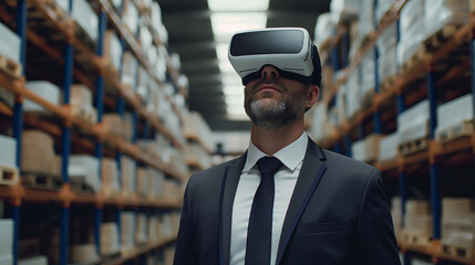 manager in modern warehouse using artificial intelligence and virtual reality based technology for logistics management