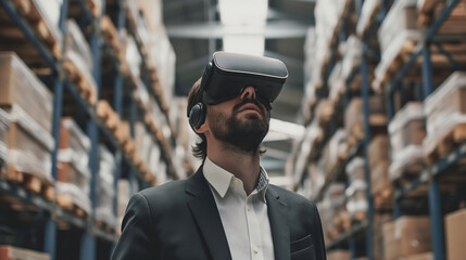 manager in modern warehouse using artificial intelligence and virtual reality based technology for logistics management