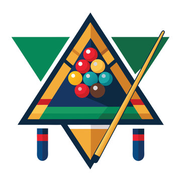 recommend clip art: Pool billiards, human next to red table with snooker cues and balls, logo design. Billiards sports game and tournament with the player, vector design and illustration, silhouette 