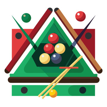 recommend clip art: Pool billiards, human next to red table with snooker cues and balls, logo design. Billiards sports game and tournament with the player, vector design and illustration, silhouette 