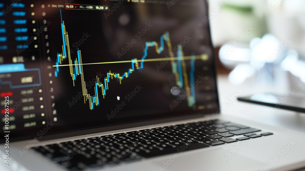 Canvas Prints stock market business data graphs display on laptop screen, data analysis graph