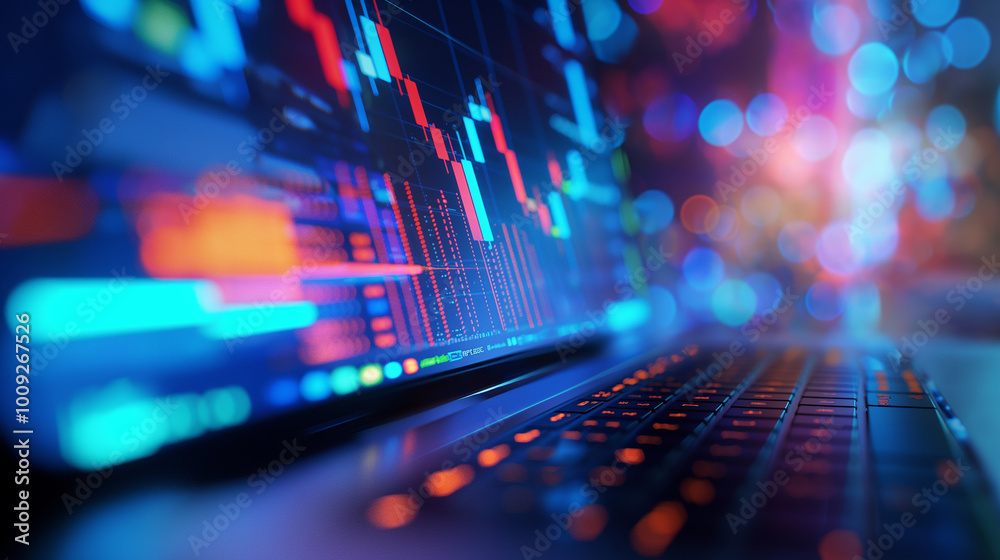 Canvas Prints stock market business data graphs display on laptop screen, data analysis graph
