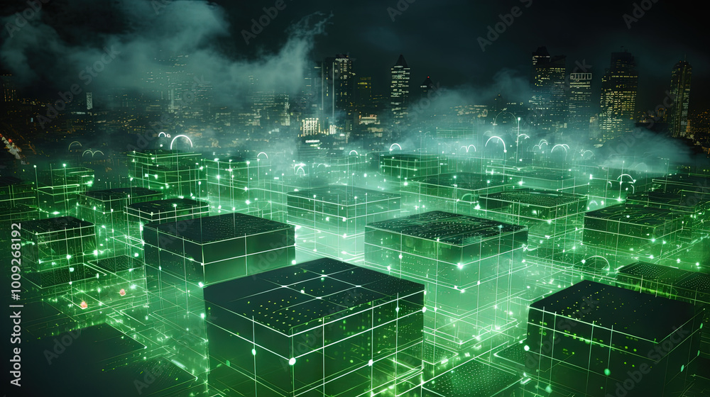 Aufkleber concept of a digital city with cloud connections. futuristic network in the clouds.