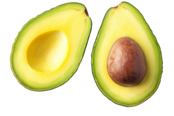 Avocado cut in half, die cut transparent PNG.