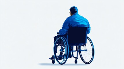 Obraz premium A patient in a wheelchair clipart, healthcare support, flat cartoon style, light blue, isolated on white background