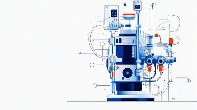 blue and red machine schematic on white background clip art preview