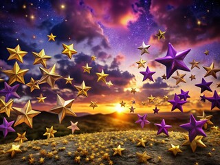 Enchanting Purple and Gold Stars Against a Dark Sky for a Magical and Dreamy Background Design