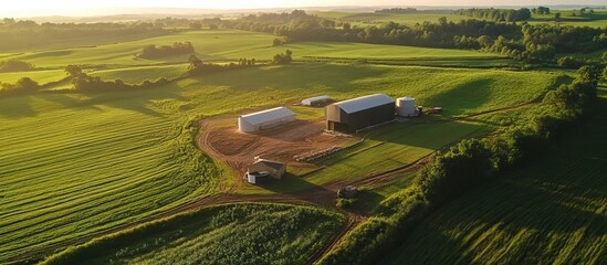 Aerial View of a Farm in Rural Landscape