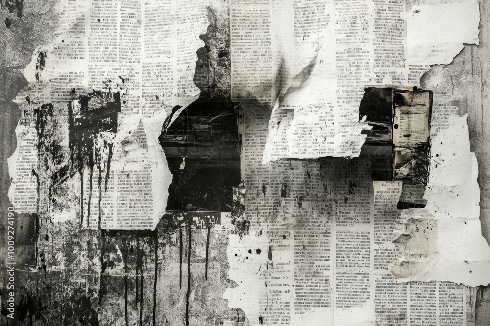 Poster a close-up of a torn newspaper with white pages visible