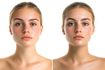 Before and after makeup comparison, showing transformation from natural to glamorous