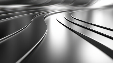Sleek and modern close up of smooth, wavy metallic surfaces reflecting light. 