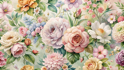 Floral wallpaper - pastel watercolor flowers in bunches or botanical paintings - or vintage paintings of flowers