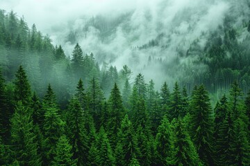 A Lush Forest Enveloped in Mist