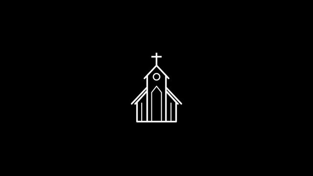 The church icon. Christian and god, catholic, faith symbol.Continuous one simple single abstract line drawing of old church icon