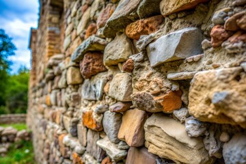 Rugged beauty of stone wall with textured close-up