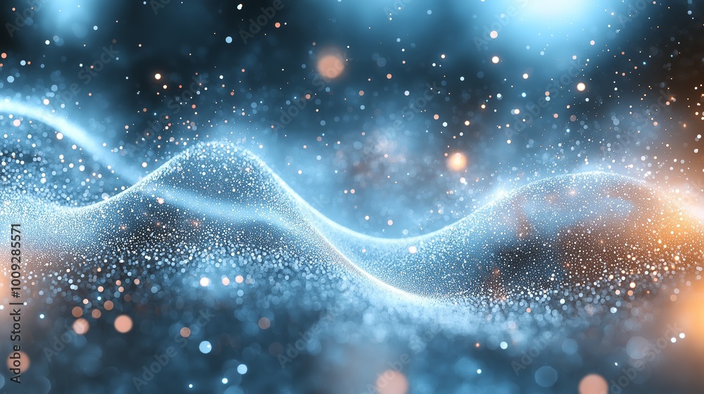 Leinwandbilder abstract blue and white wave of glowing light particles, evoking a sense of cosmic energy and futuri