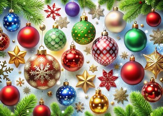 Naklejka premium Festive Christmas Clip Art Collection Featuring Ornaments, Snowflakes, Trees, and Holiday Symbols