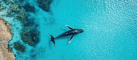 Obraz premium Aerial View of a Whale Swimming in Turquoise Waters