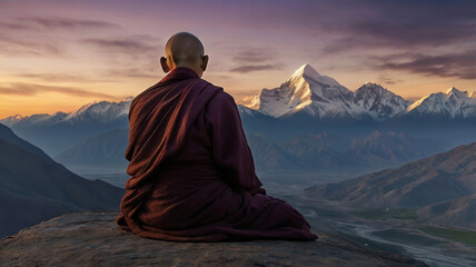 Buddhist monk sitting in the lotus position