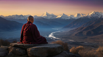 Naklejka premium Buddhist monk sitting in the lotus position
