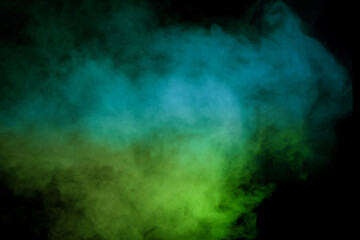 Green and white steam on a black background.